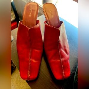 Beautiful comfortable red genuine soft leather mule slides. 2” heel.
